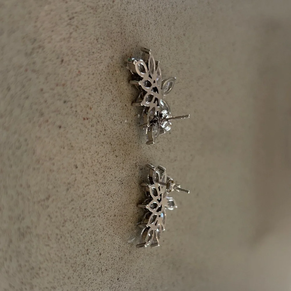 Sterling Silver Elegant Sparkling CZ Floral Earrings Wedding/Special Occasion - Picture 2 of 5